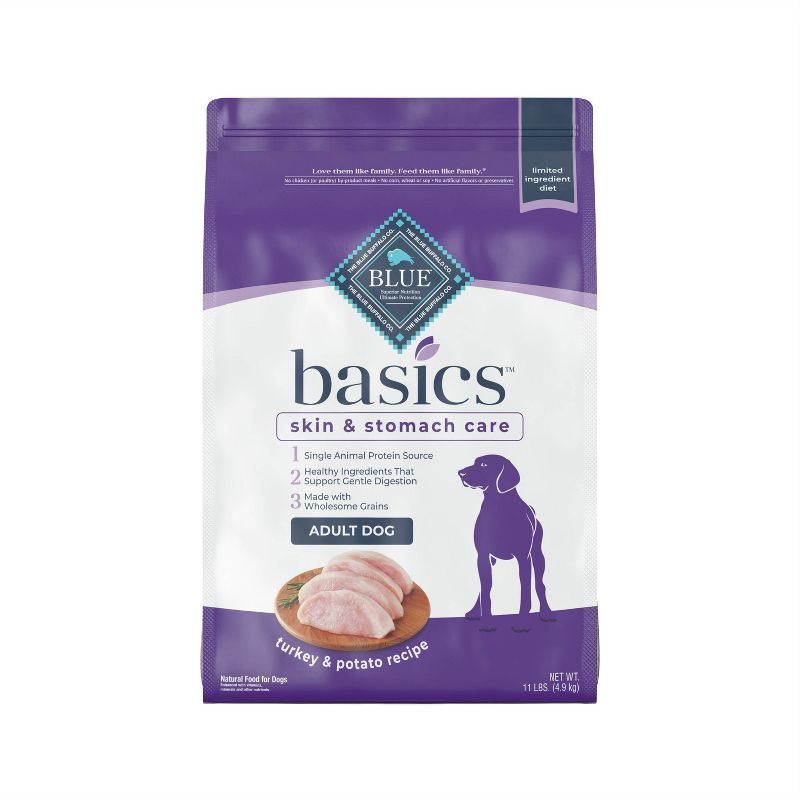 Blue Buffalo Basics Skin &#38; Stomach Care Natural Adult Dry Dog Food with Turkey &#38; Potato - 11lbs, 1 of 13