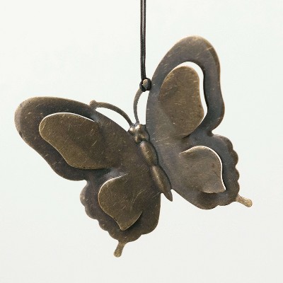 Bronze Butterfly Wind Chime with Black Accents, 21"