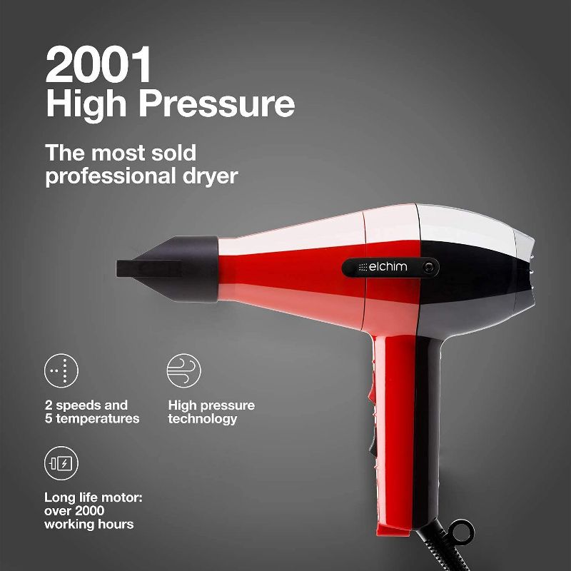 ELCHIM 2001 High Pressure Professional Hair Dryer - Red/Black, 2 of 8