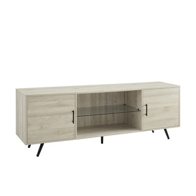 70" MDF 2-Door Mid-Century Modern TV Stand with Glass Shelf, Soft-Close Hinges, and Cord Management for Living Room and Bedroom