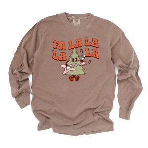 Simply Sage Market Women's Fa La La Rockin Tree Long Sleeve Garment Dyed Tee - 1 of 2