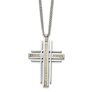 Black Bow Jewelry Stainless Steel Gray or Black Carbon Fiber LG Bar Cross Necklace, 24in - 1 of 4