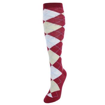 CTM Women's Fun Colored Argyle Plaid Knee High Socks (1 Pair)
