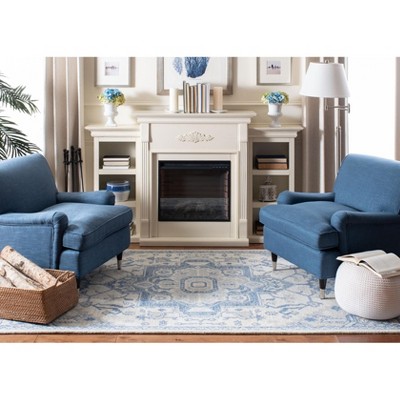 Ivory and Blue Handmade Wool Round Tufted Rug