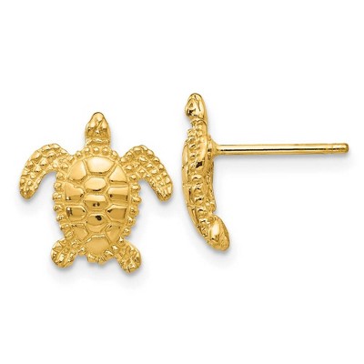 Black Bow Jewelry 11mm Sea Turtle Post Earrings in 14k Yellow Gold
