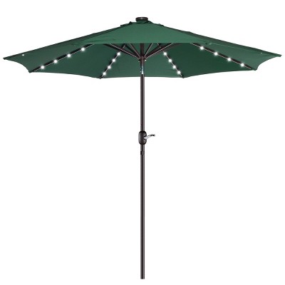 Green 9-Foot Patio Umbrella with Solar LED Lights