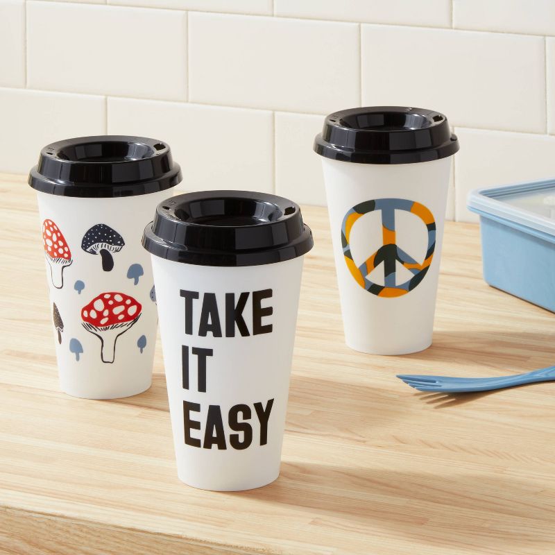 16oz Plastic 3pk Reusable Coffee Cup Assorted Designs - Room Essentials&#8482;, 3 of 5