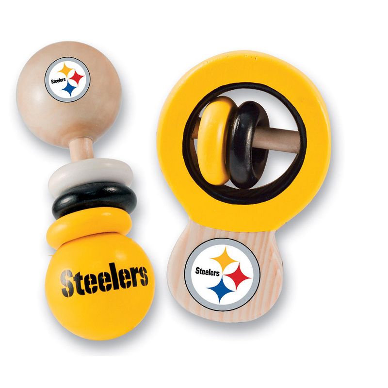 Baby Fanatic Wood Rattle 2 Pack - NFL Pittsburgh Steelers Baby Toy Set, 2 of 5