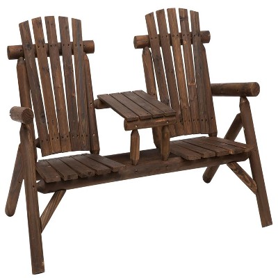 61.75" 2-Seat Wooden Adirondack Chair, Patio Bench with Table