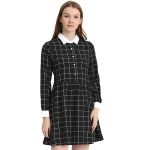 INSPIRE CHIC Women's Plaid Long Sleeve Button Contrast Point Collar Shirt Dress - 1 of 4