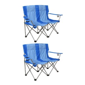 Kamp-Rite KAMPCC356 Outdoor Camping Furniture Beach Patio Sports 2 Person Double Folding Lawn Chair with Cup Holders, Blue (2 Pack) - 1 of 4