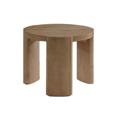 Royal Hampton End Table, Round 20 Inch Oak Brown Wood Top, Plinth Base