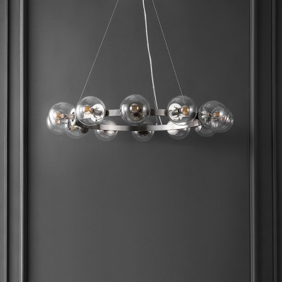 Elegant Nickel and Crystal 38" Chandelier with Glass Orbs
