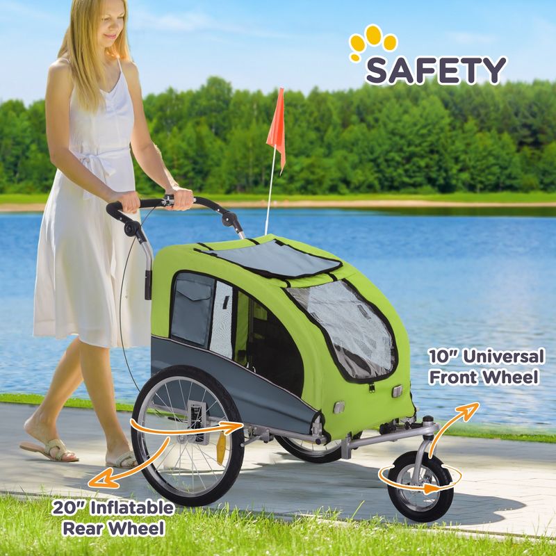 Aosom Dog Bike Trailer 2-In-1 Pet Stroller with Canopy and Storage Pockets, 6 of 11
