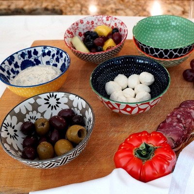 Soho Multicolor Ceramic 6-Piece Bowl Set with Floral and Geometric Patterns