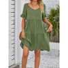 Women's Summer Casual Midi Dress Dressy Smocked Elastic Waist Tiered A-Line Dress V Neck Short Sleeve Midi Dress - 3 of 4