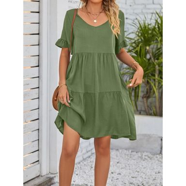 cute cap sleeve dresses Summer Babydoll for Women 2026 Ruffle V-Neck Flowy Swing Dress RD-07.02.26 By Sophie Théallet Pure Cotton Long Maxi Formal dress Set:Tie Only