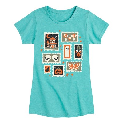 Girls' - Instant Message - Halloween Stamps -Youth Girls Short Sleeve T-Shirt Fitted Short Sleeve Graphic T-Shirt