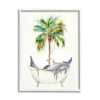 Stupell Industries Tropical Dolphins Bathroom Tub Framed Giclee