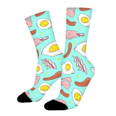 Eggs Bacon Sausages Women Printed Crew Socks Funny Funky Socks Soft Polyester Novelty Gifts for Artists Men