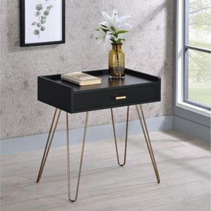 Roundhill Furniture Hailey Wood Storage End Table, Black and Gold - 1 of 1