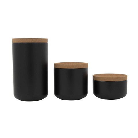 Kamenstein 3pc Canister Set Black: Kitchen Storage & Organizers, Ceramic with Cork, Utensil Holder, Lifetime Warranty