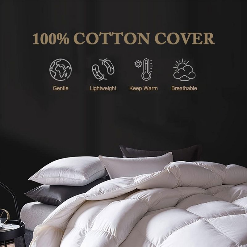 DWR Queen Sized 90 by 90 Inches Breathable Feather Down Duvet Insert for All Season Bedding, Machine Washable and Dryable for Easy Care, Ivory White, 2 of 7