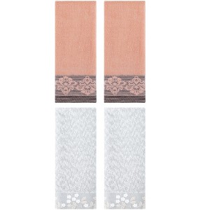 REGALWOVEN 4 Pcs Floral Pattern Soft Absorbent Decorative Hand Towel for Bathroom - 1 of 4