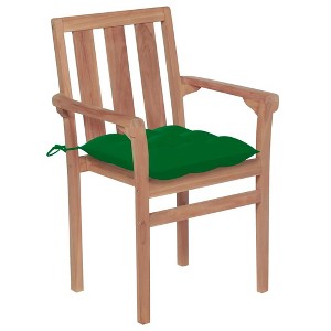 vidaXL Solid Teak Wood Patio Chairs - Set of 2 with Green Polyester Cushions - Weatherproof Garden/Outdoor Lounge Seating 22.8"x19.7"x35" - 1 of 4