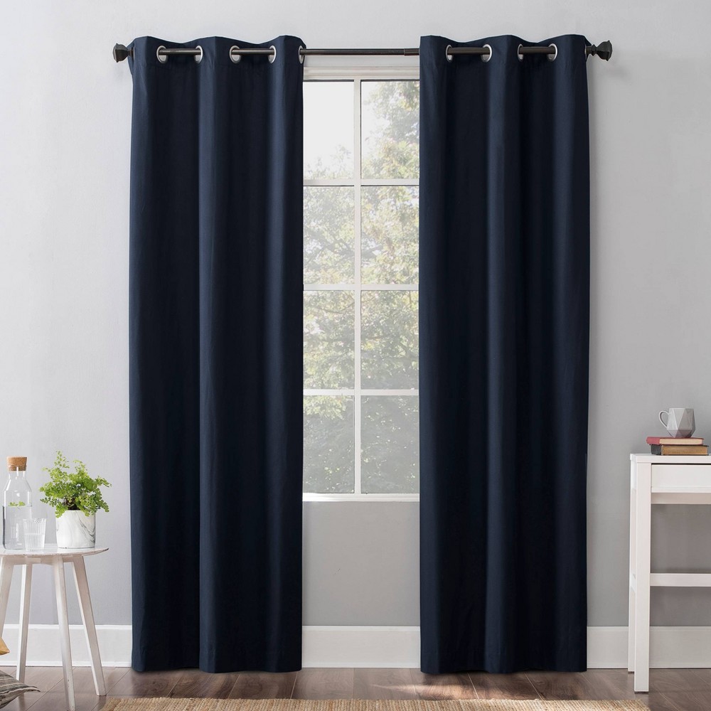 40"x63" Sun Zero 100% Blackout Cyrus Thermal Grommet Curtain Panel Navy Blue: Modern Solid Indoor Drapery
