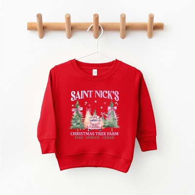 The Juniper Shop Coquette St. Nick's Tree Farm Youth Ultra-Soft Graphic Sweatshirt - XS - Red