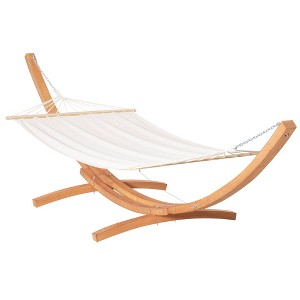 Outdoor Extra Large 12.8' Hammock with Heavy-Duty Wooden Stand, Indoor/Outdoor Boho Nap Bed in Natural Cotton - 1 of 4