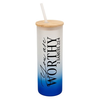 Elanze Designs You Are Worthy Vertical Walk in Faith Wrap-Around Design 25 Ounce Frosted Gradient Glass On-The-Go Coffee Travel Skinny Tumbler Mug