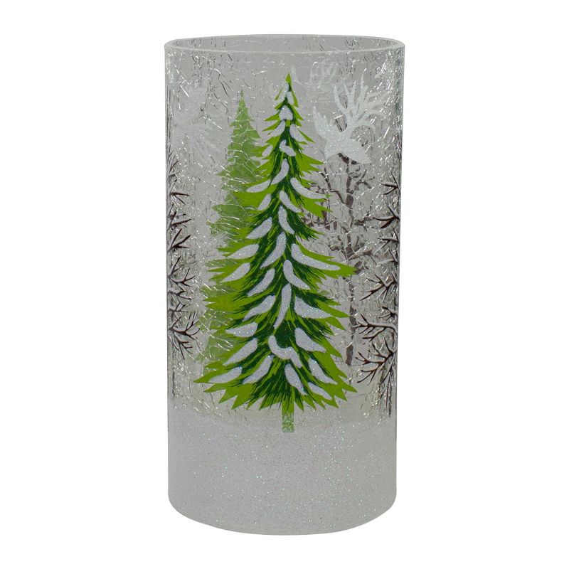 Northlight 8" Hand Painted Christmas Pine Trees Flameless Glass Candle Holder, 1 of 5