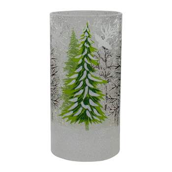 Northlight 8" Hand Painted Christmas Pine Trees Flameless Glass Candle Holder