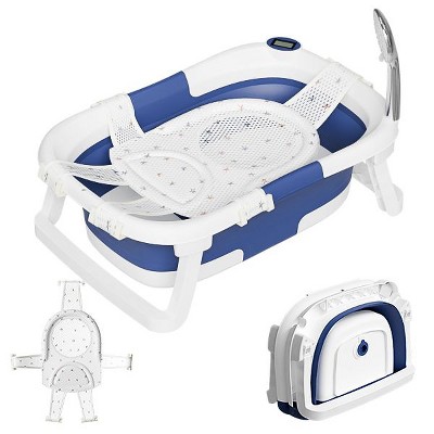 Napei Collapsible Baby Bathtub for Infants and Toddlers, with Bath Net and Thermometer