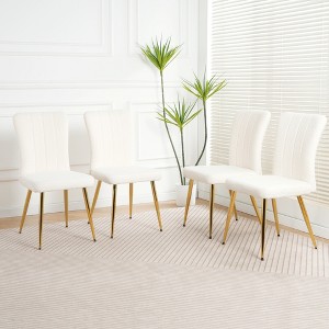 Modern white teddy wool dining chair, upholstered chair with fabric accent side chair with gold-plated metal legs for family furniture (set of 4) - 1 of 1