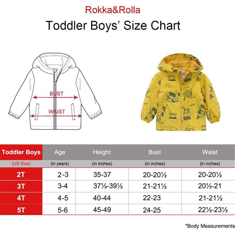 Rokka&Rolla Toddler Boys' Fleece Lined Full Zip Windbreaker Rain Jacket, 2 of 8