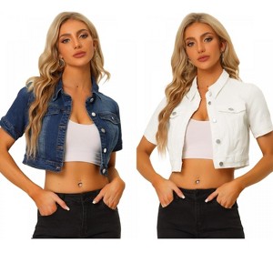 INSPIRE CHIC Women's Casual Short Sleeves Crop Denim Jacket 2 Packs - 1 of 4