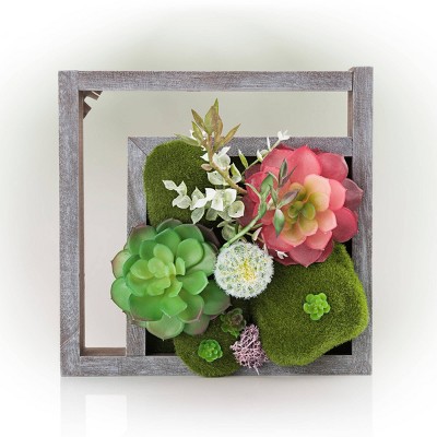 10" Indoor/Outdoor Wood Succulent Plant Wall Art Décor Gray - Alpine Corporation