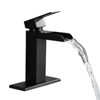 DOMETOUR Waterfall Bathroom Faucet Black Single Handle Sink Faucet with Deck Plate & Pop Up Drain Matte Black - 3 of 4