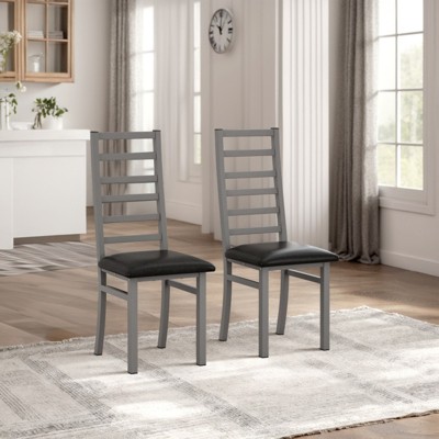 SKRAN Metal Dining Chairs Set, Steel Legs and PU Leather Seats, High Back Armless Dining Chairs, for Kitchen, Living Room