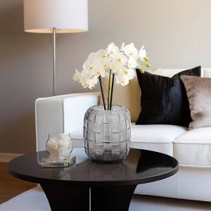 Decorative Glass Vase with Woven Finish for Living Room Decor - Modern Flower Vase for Home, Bedroom, and Office Decor - Gray - 1 of 4