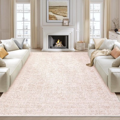 5'x7' Vintage Floral Low Pile Rug, Non-Slip Washable Runner with Reinforced Edges, Stain Resistant Foldable Floor Cover, Blue