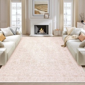 5'x7' Vintage Floral Low Pile Rug, Non-Slip Washable Runner with Reinforced Edges, Stain Resistant Foldable Floor Cover, Blue - 1 of 4