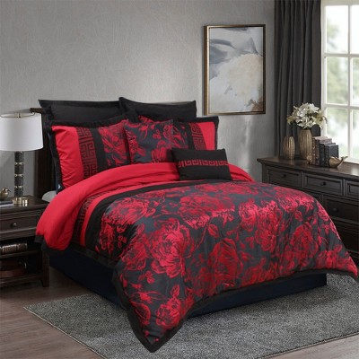 HIG 8-Piece Jacquard Fabric Patchwork Bed in a Bag, Gray Queen Size Comforter Set with Floral Damask Design, Shams, Bedskirt & Decorative Pillows — фото 8