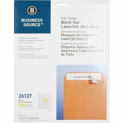 Business Source File Fldr Labels Block-Out Lsr/Inkjet 750/PK 2/3"x3-7/16 WE 26137