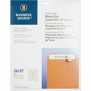 Business Source File Fldr Labels Block-Out Lsr/Inkjet 750/PK 2/3"x3-7/16 WE 26137 - 1 of 1