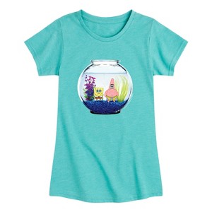 Girls' - SpongeBob SquarePants - Fish Bowl Art Fitted Short Sleeve Graphic T-Shirt - 1 of 4