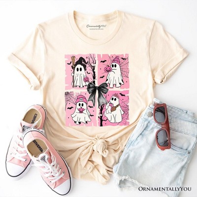 Pink Halloween Ghost T-Shirt, Coquette Spooky Season Tee for Girly Aesthetic| OrnamentallyYou